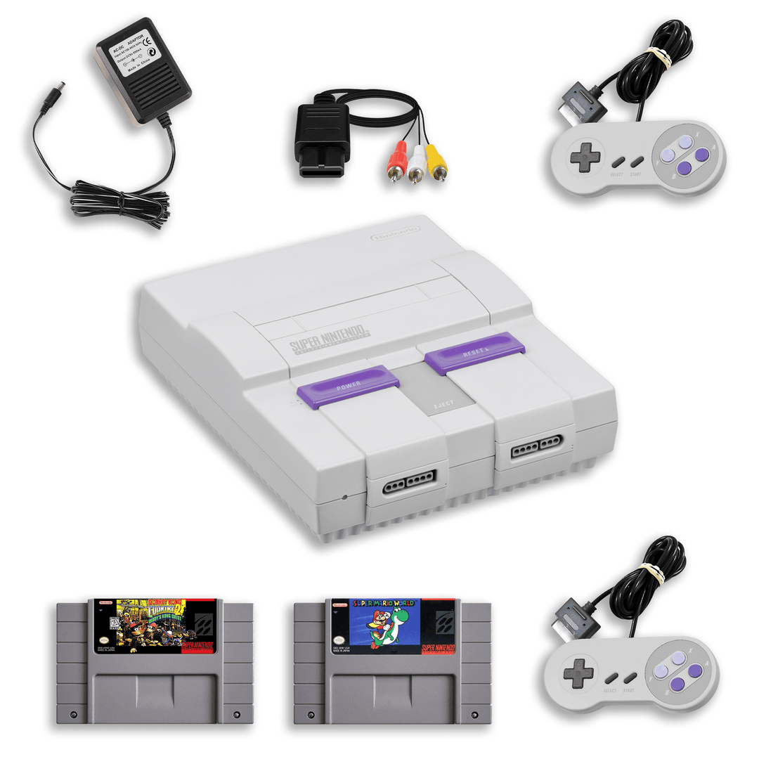 Jeux de plateforme classiques SNES – Super Mario World et Donkey Kong Country 2 – 1 manette