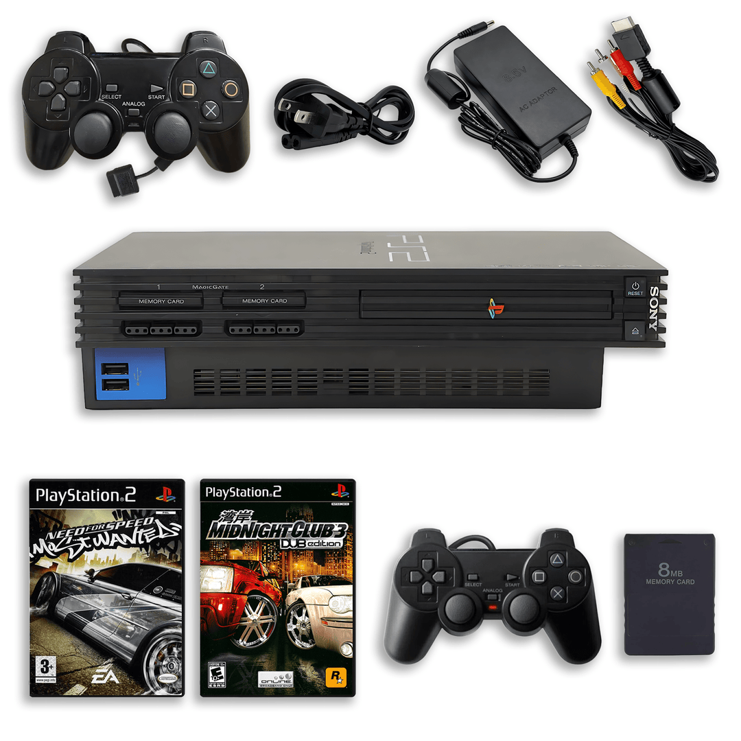 Paquete de carreras de PlayStation 2 – Need for Speed Most Wanted y Midnight Club 3 – 1 mando, tarjeta de memoria