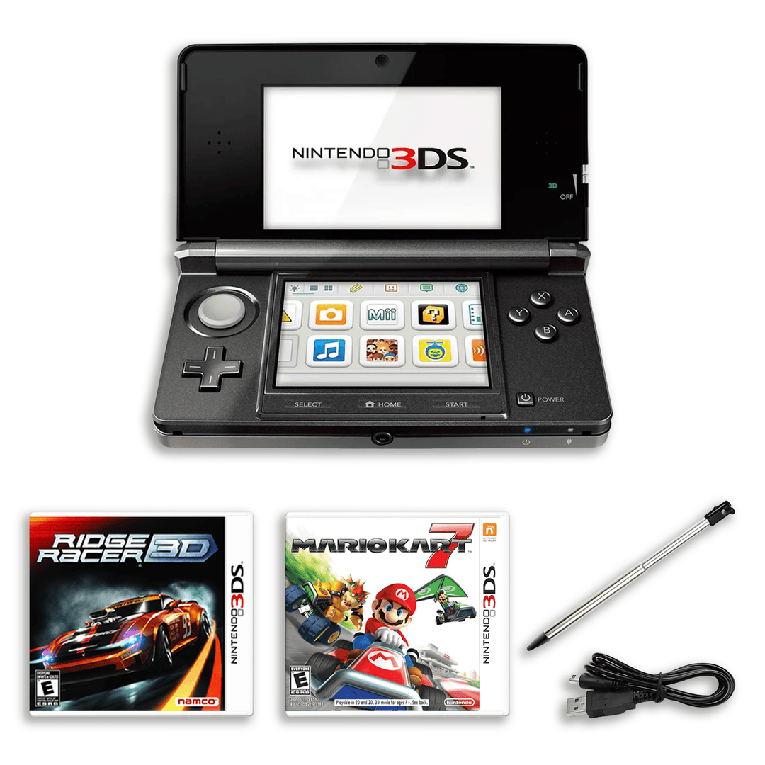 Nintendo 3DS Racing Bundle – Mario Kart 7 & Ridge Racer – Charger, Stylus