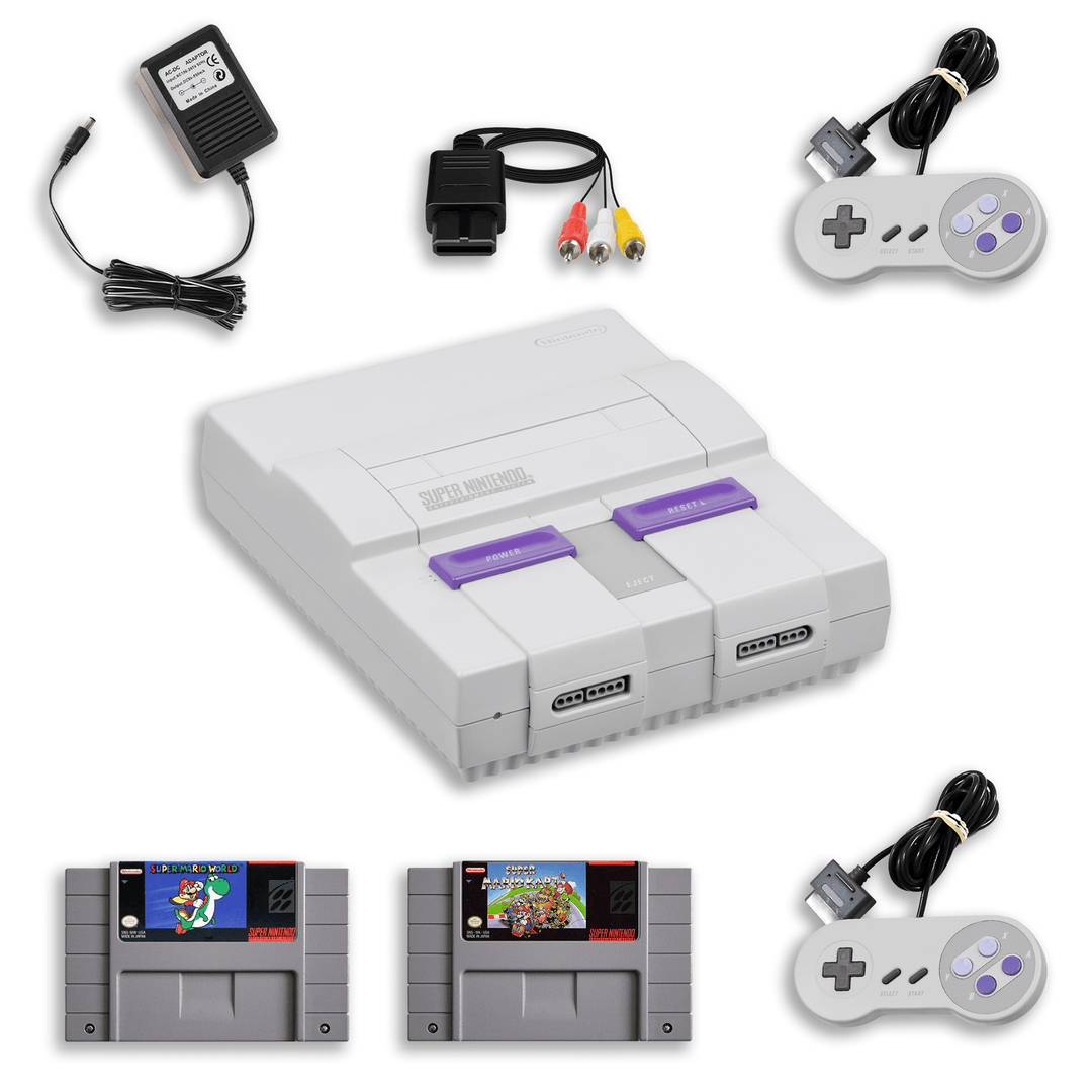 SNES Starter Kit – Super Mario World & Super Mario Kart – 1 Controller, AV Cables