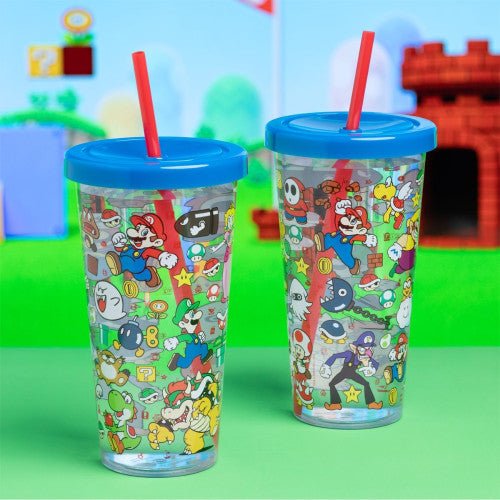 Vaso de plástico y pajita - Super Mario (Retro Fam)