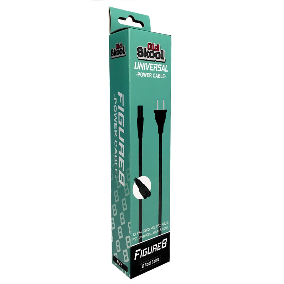 Câble d'alimentation universel en forme de 8 : PSX / PS2 / PS3 Slim / PS4 / Xbox / Dreamcast / Saturn - Old Skool (Retro Fam)