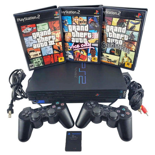 Playstation 2 (PS2) Console Bundle: Grand Theft Auto 3, Vice City & San Andreas - Retro Fam