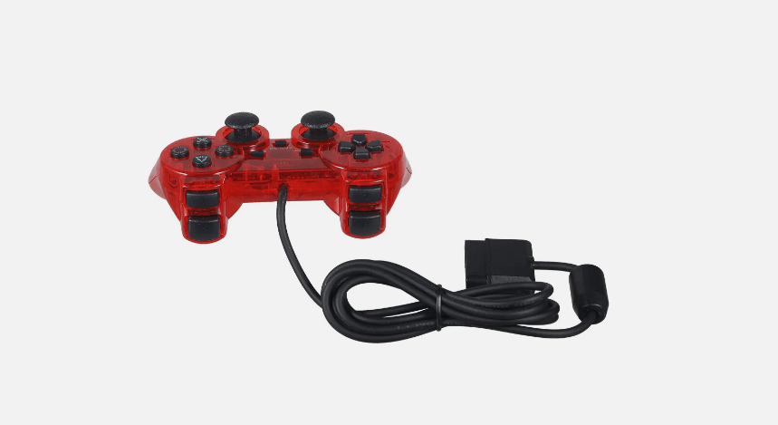Mando con cable rojo transparente para PS2 (Retro Fam)