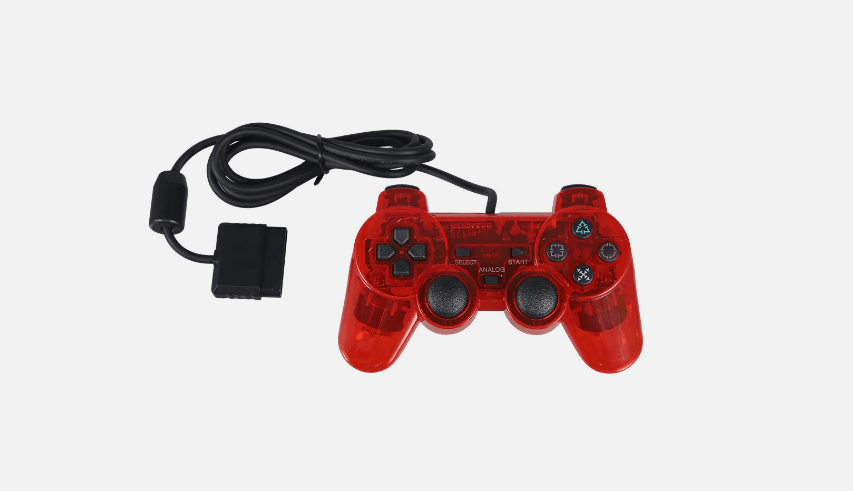 Mando con cable rojo transparente para PS2 (Retro Fam)