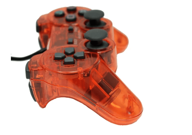 Mando con cable rojo transparente para PS2 (Retro Fam)