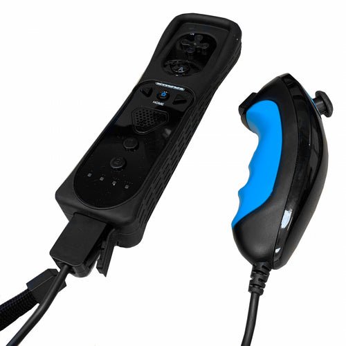 Wii / Wii U Remote and Nunchuk Controller Combo: Black - Old Skool (Retro Fam) - Image 2